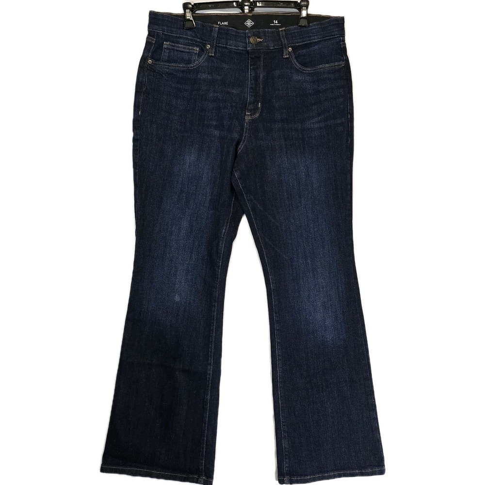 St. John's Bay Women's Flare Jeans Size 14 Blue Denim Mid Rise 30" Inseam